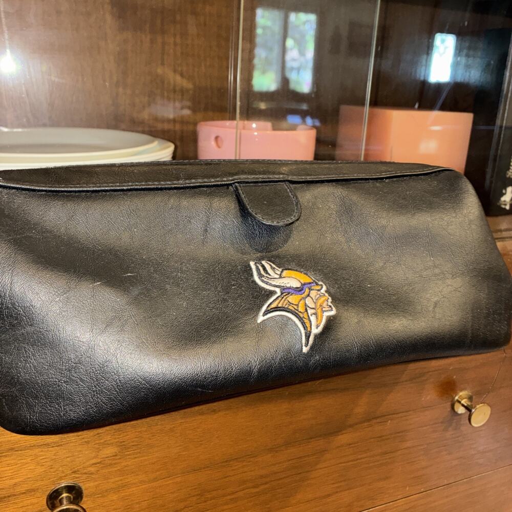 NFL Minnesota Vikings Toiletry Bag Black Faux Leather Travel Dopp Kit Accessory